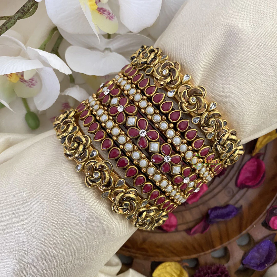 Silk Thread Kundan Bridal Bangle Set - Maroon